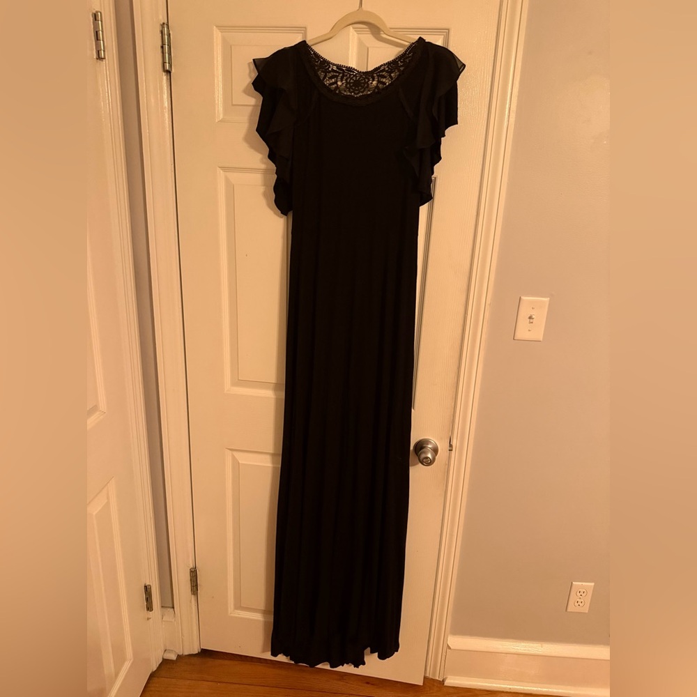 Free People Elegant Black Ruffle Sleeve Maxi Dress